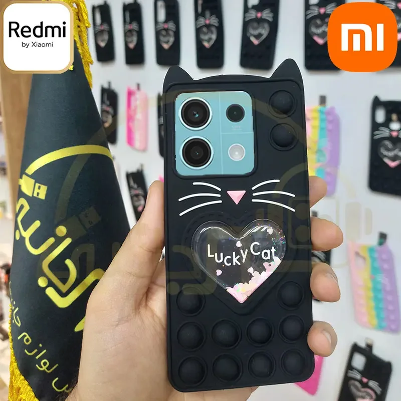 قاب سیلیکونی lucky cat پاپیت گربه ای اورجینال پاک کنی مدل Xiaomi Redmi Note 13 5G کاور نوت 13 فایوجی
