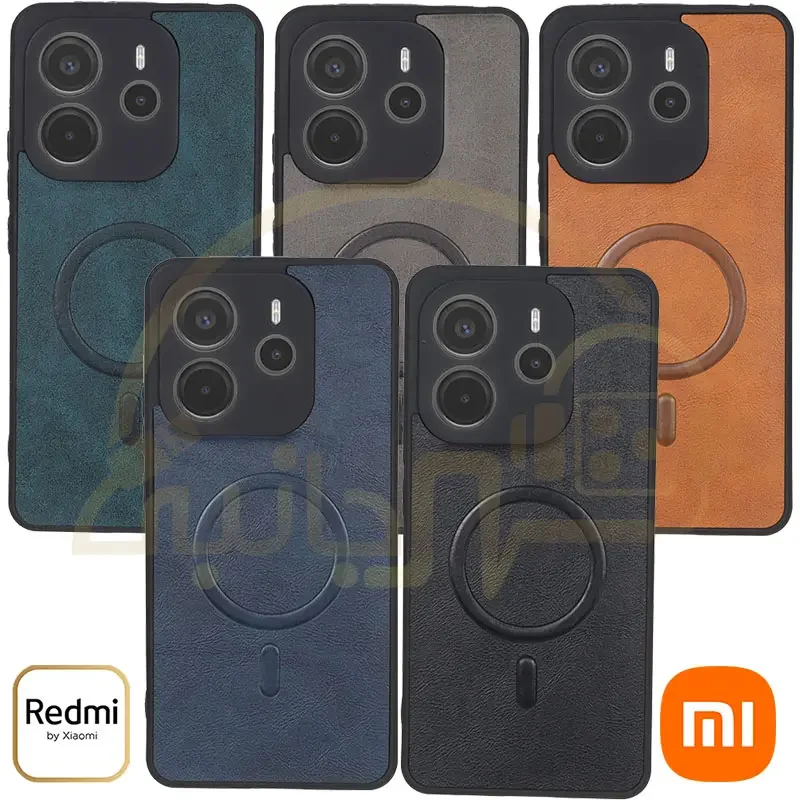 قاب چرمی طرح مگ سیف محافظ لنزدار Xiaomi Redmi Note 14 4G کاور شیائومی نوت 14 فورجی