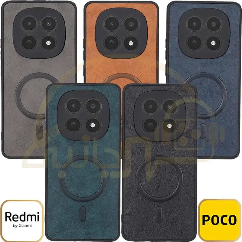 قاب چرمی طرح مگ سیف محافظ لنزدار Xiaomi Redmi Note 15 | Poco M8 5G