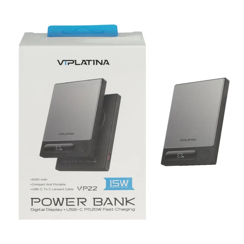 پاوربانک فست شارژ وایرلس VIPLATINA 5000mAh مدل VP22 15W - مشکی