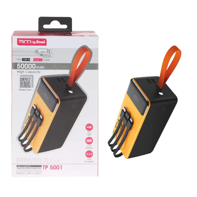پاوربانک فست شارژ تسکو TSCO 50000mAh POWER BANK مدل TP 5001 22.5W - زرد مشکی