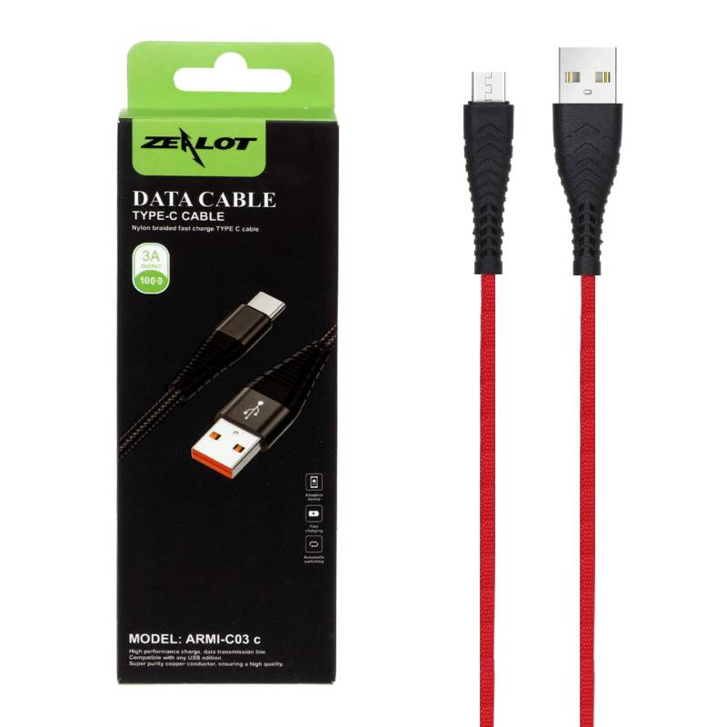 کابل شارژ فست اندروید میکرو ZEALOT مدل ARMI-C03M | شارژ سریع ۳ آمپر USB-A به Micro USB