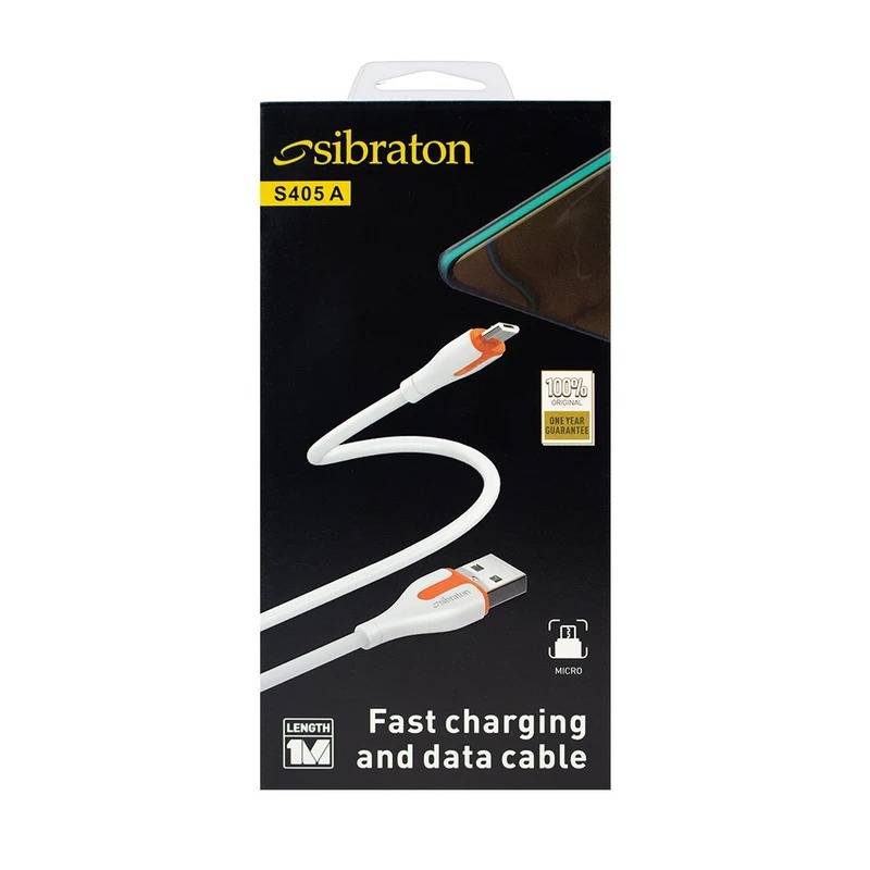 کابل شارژ فست اندروید میکرو Sibraton مدل S405A سفید | شارژ سریع USB-A به Micro USB