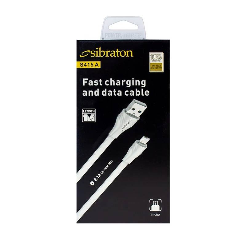 کابل شارژ فست اندروید میکرو Sibraton مدل S415A سفید | شارژ سریع USB-A به Micro USB
