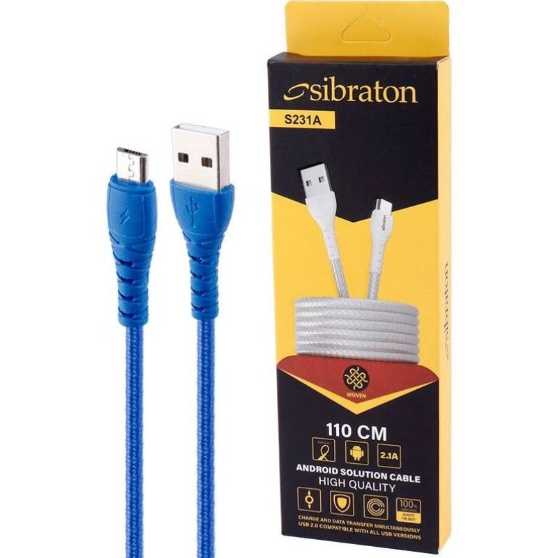 کابل شارژ فست اندروید میکرو Sibraton مدل S231A | ۲.۱ آمپر USB-A به Micro USB ۱.۱ متری