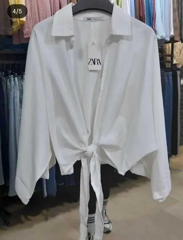 شومیز لینن zara جلو گره