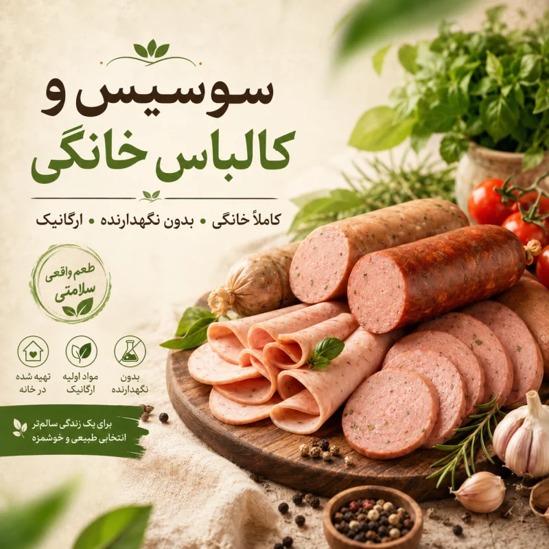 سوسیس و کالباس کاملا خانگی بدون نگهدارنده یک کیلویی